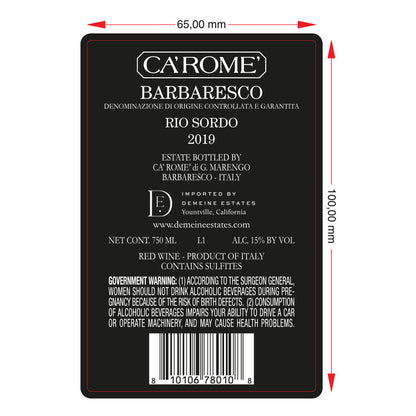 Ca'Rome' Barbaresco Sori Rio Sordo 2016 - 1.5L