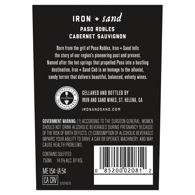 Iron + Sand Cabernet Sauvignon Paso Robles 2022 - 1.5L - Back Label
