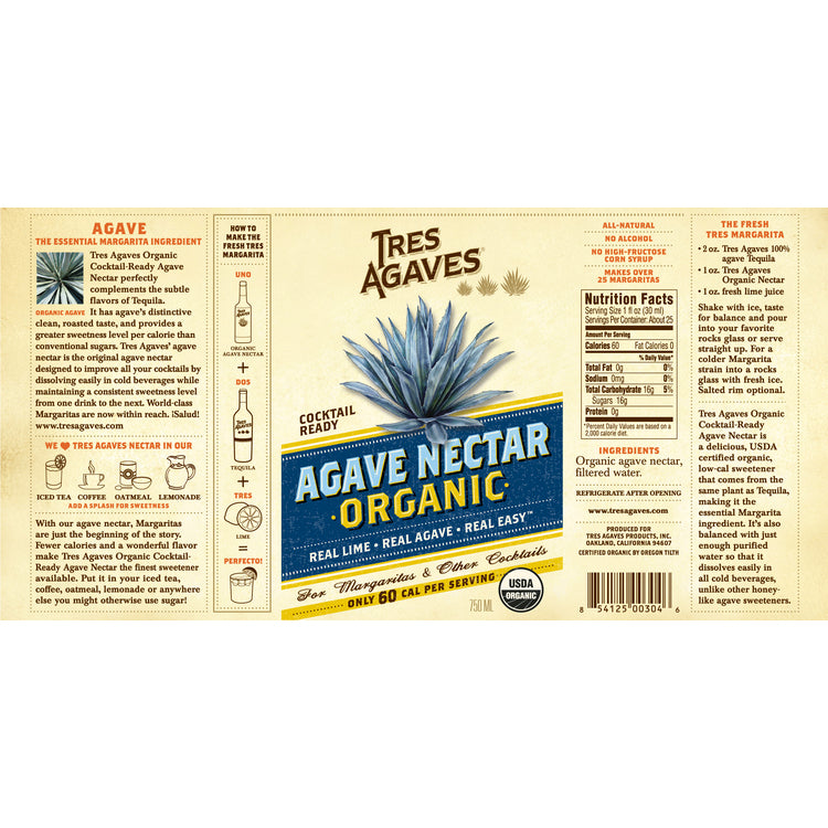 Tres Agaves Mix Agave Nectar - 1.0L - Front Label