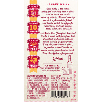 Deep Eddy Ruby Red Grapefruit Flavored Vodka 70 - 1.75L - Back Label
