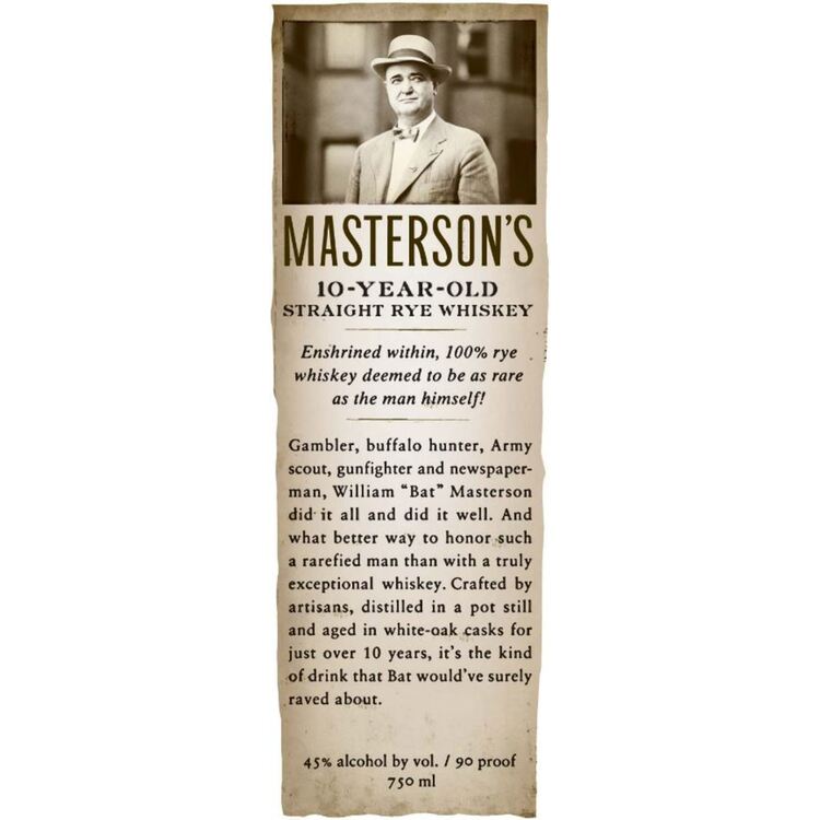 Masterson's Canadian Straight Rye Whiskey 10 Yr 90 - 750ML - Front Label