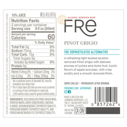 Fre Pinot Grigio Alcohol Removed - 750ML - Back Label