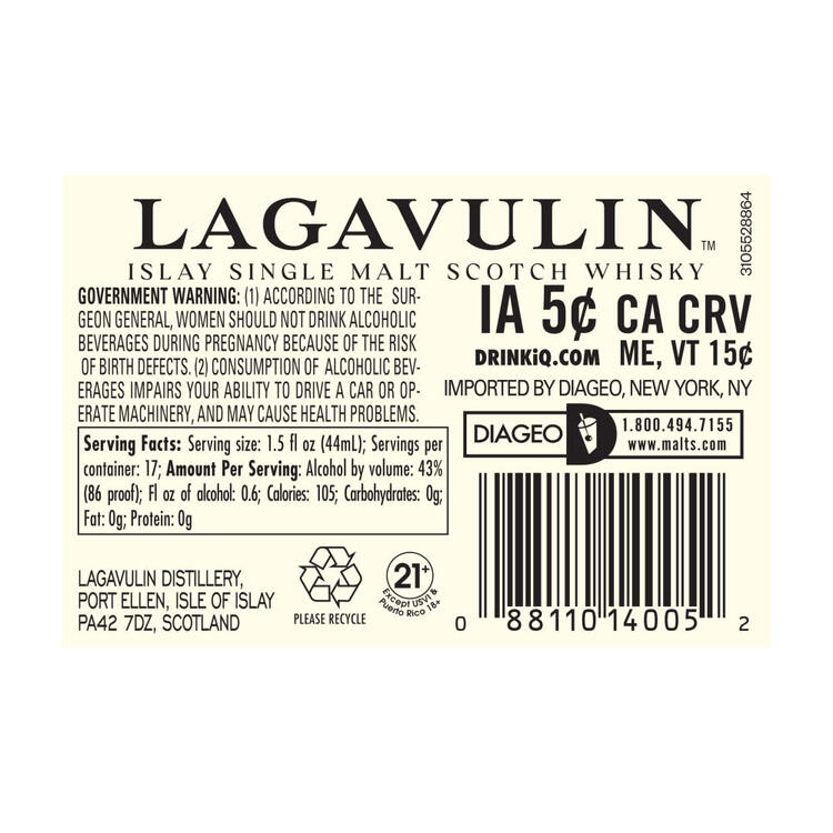 Lagavulin Single Malt Scotch 16 Yr 86 - 750ML - Back Label