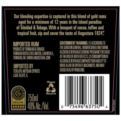 Angostura Aged Rum 1824 12 Yr 80 - 750ML - Back Label