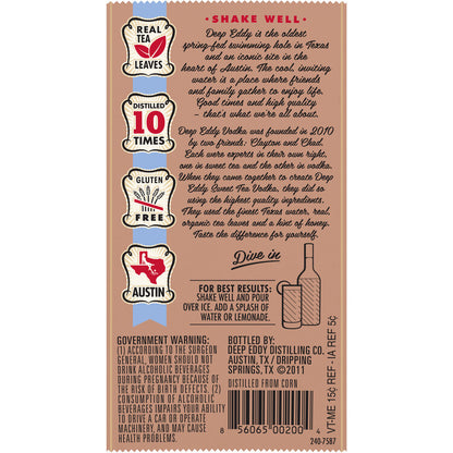 Deep Eddy Sweet Tea Flavored Vodka 70 - 750ML - Back Label
