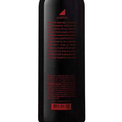 Justin Justification Paso Robles 2022 - 750ML - Back Label