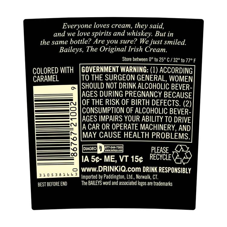 Baileys Irish Cream Liqueur The Original 34 - 1.75L - Back Label