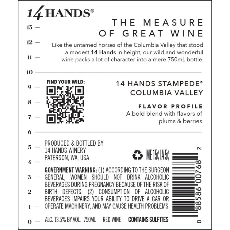 14 Hands Red Blend Stampede Columbia Valley - 750ML - Back Label