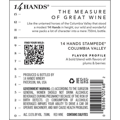 14 Hands Red Blend Stampede Columbia Valley - 750ML - Back Label