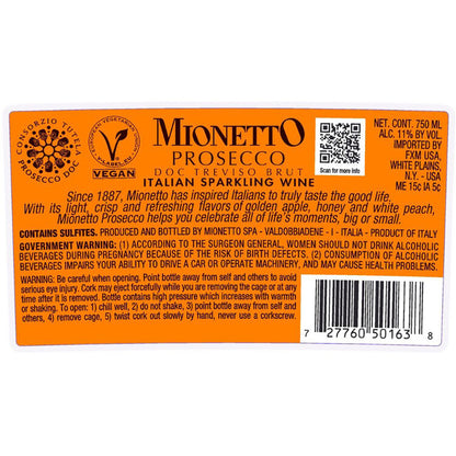 Mionetto Prosecco Brut Prestige Collection - 750ML - Back Label
