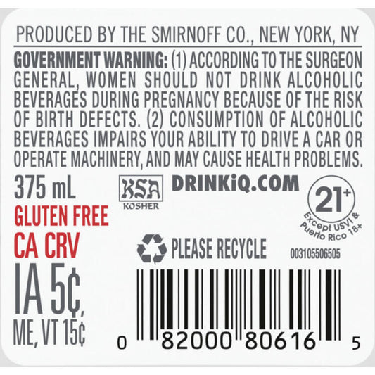 Smirnoff Vodka Spicy Tamarind Flavored 70 Flask - 375ML - Back Label