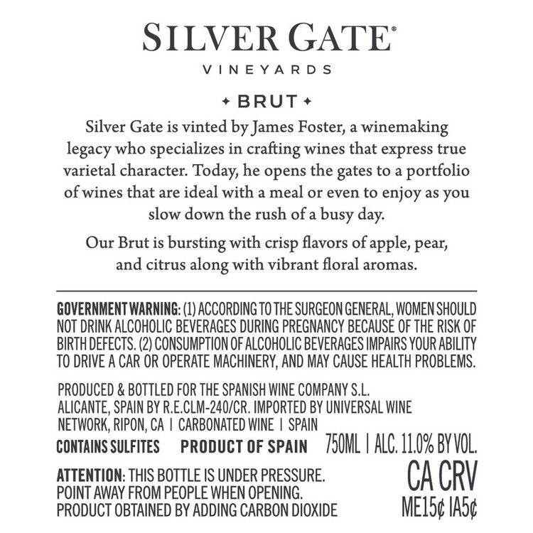 Silver Gate Vineyards Brut Spain - 750ML - Back