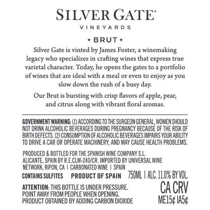 Silver Gate Vineyards Brut Spain - 750ML - Back