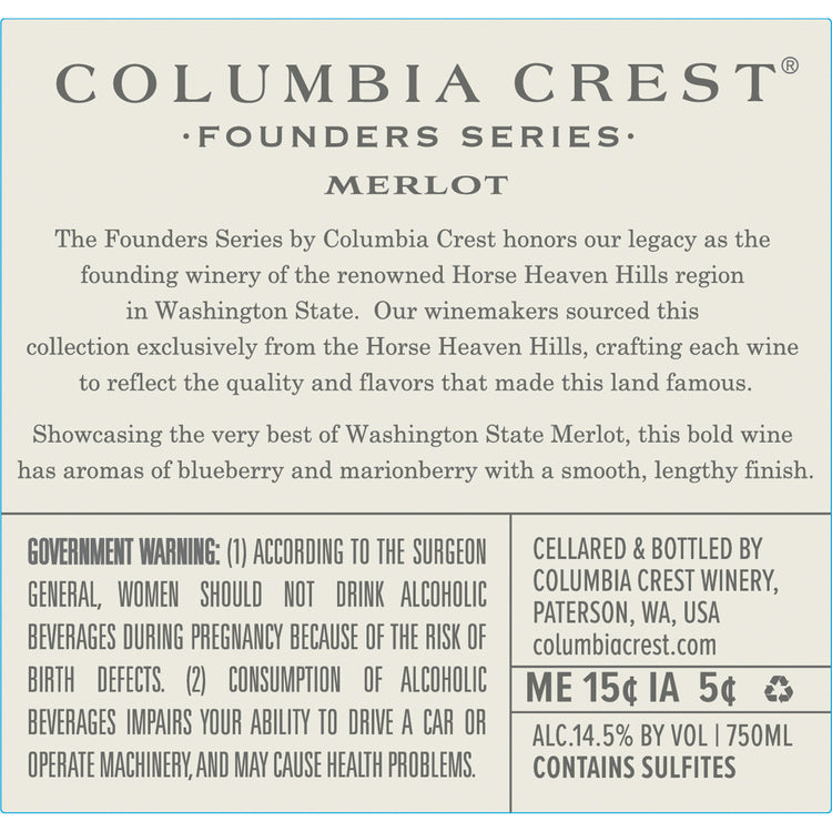 Columbia Crest Merlot Founders Series Horse Heaven Hills 2021 - 750ML
