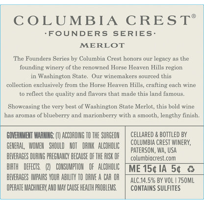 Columbia Crest Merlot Founders Series Horse Heaven Hills 2021 - 750ML