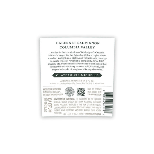 Chateau Ste. Michelle Cabernet Sauvignon Columbia Valley - 750ML - Back Label