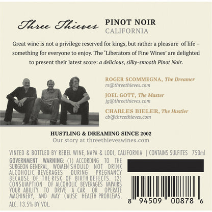 Three Thieves Pinot Noir California - 750ML - Back Label