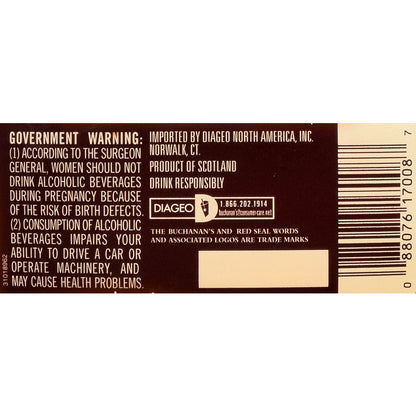Buchanan's Blended Scotch Red Seal 80 - 750ML - Back Label