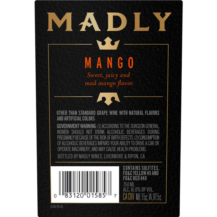 Madly Mango Flavored Wine - 750ML - Back Label