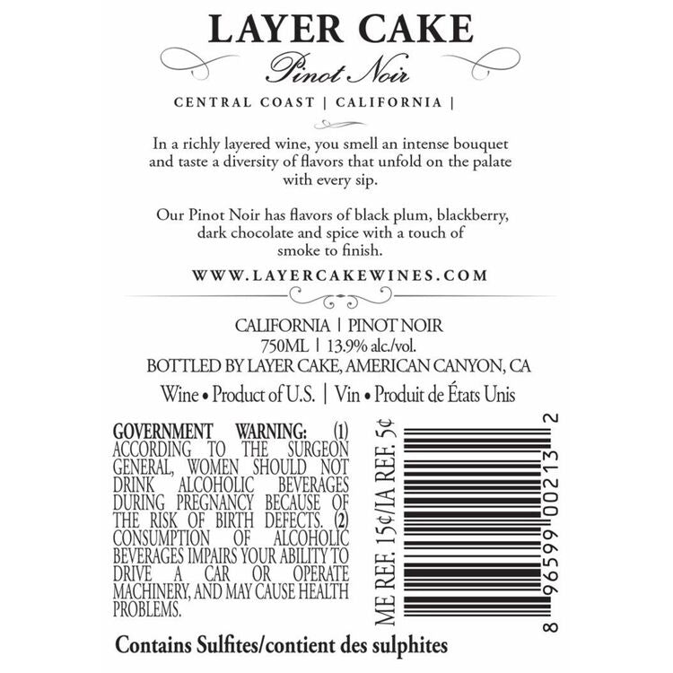 Layer Cake Pinot Noir California - 750ML - Back