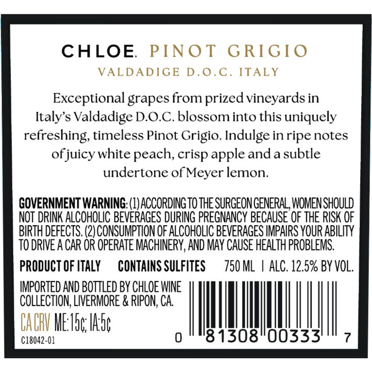 Chloe Pinot Grigio Valdadige - 750ML - Back