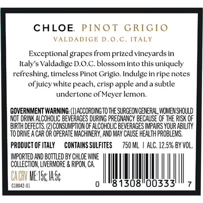 Chloe Pinot Grigio Valdadige - 750ML - Back