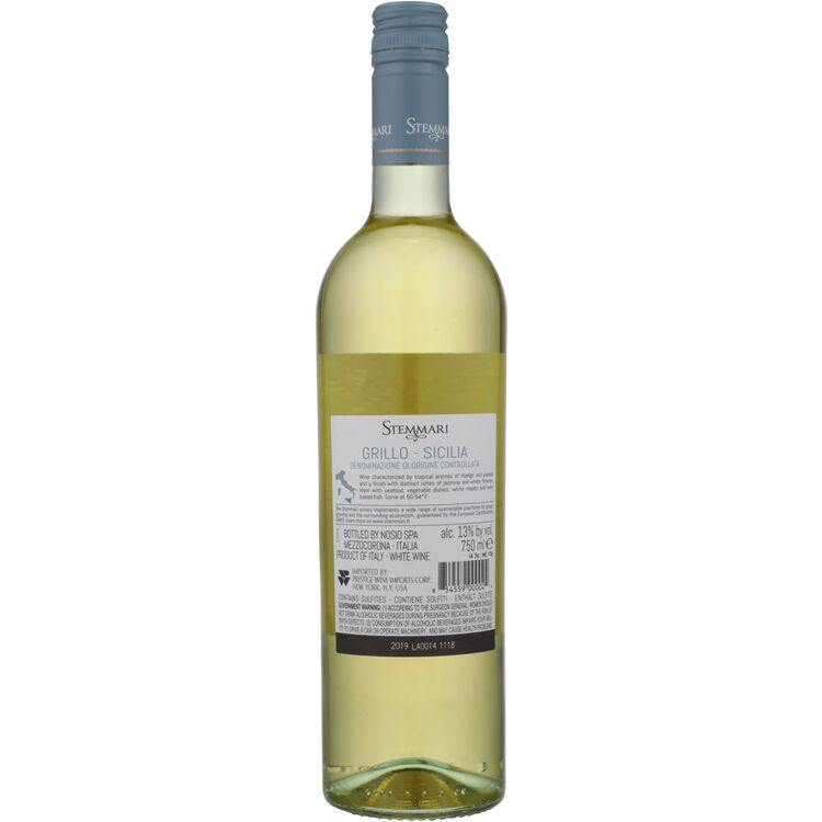 Stemmari Grillo Sicilia - 750ML - Back