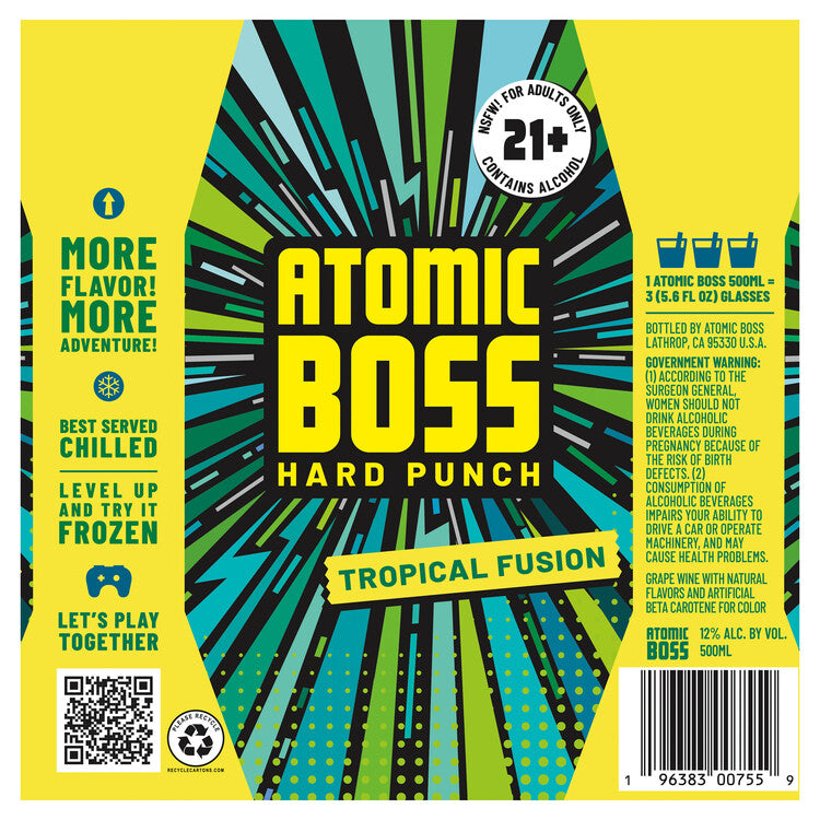 Atomic Boss Hard Punch Tropical Fusion Wine Based Cocktail - 500ML - Back Label