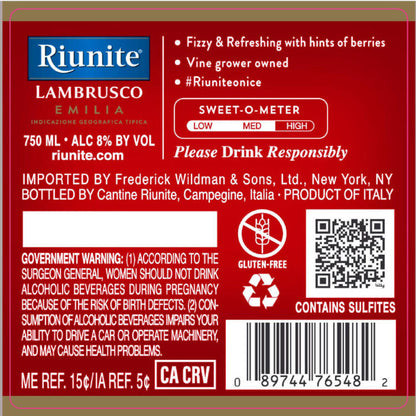 Riunite Lambrusco Emilia - 750ML - Back Label