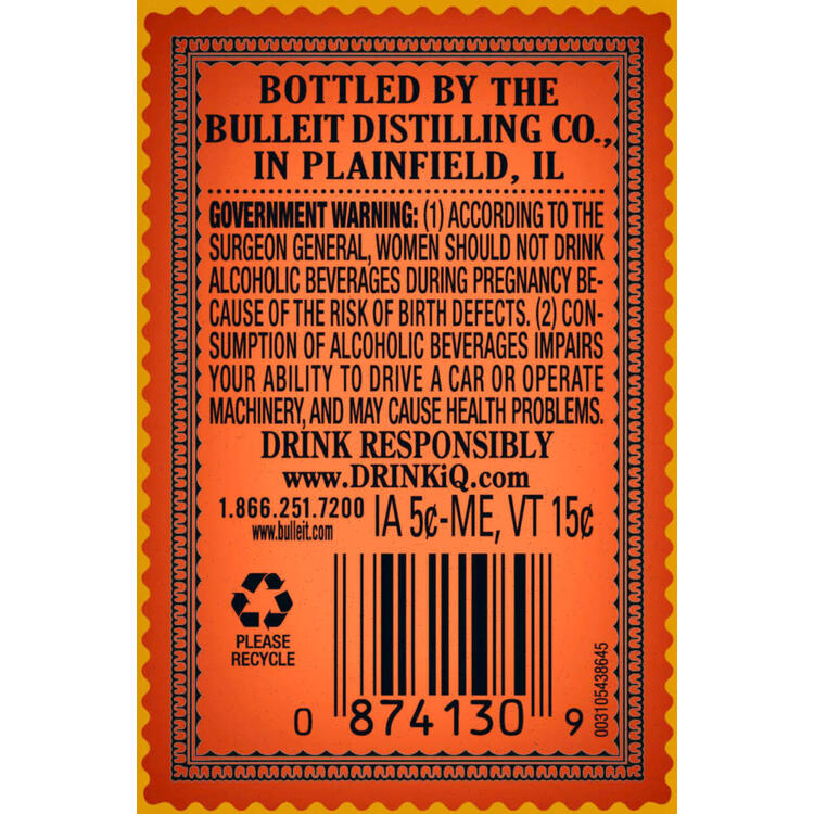 Bulleit Straight Bourbon Frontier Whiskey 90 - 200ML - Back Label