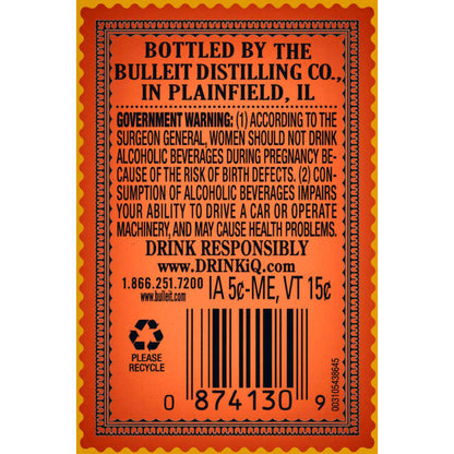 Bulleit Straight Bourbon Frontier Whiskey 90 - 200ML - Back Label