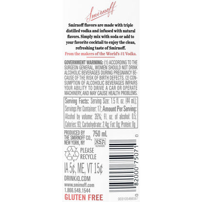 Smirnoff Peach Flavored Vodka 60 - 750ML - Back Label