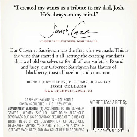 Josh Cellars Cabernet Sauvignon California - 375ML - Back Label