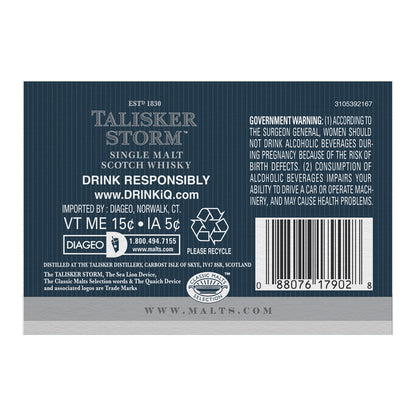 Talisker Single Malt Scotch Storm 91.6 - 750ML - Back Label