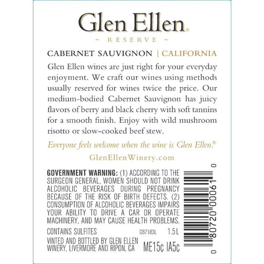 Glen Ellen Cabernet Sauvignon Reserve California - 1.5L - Back