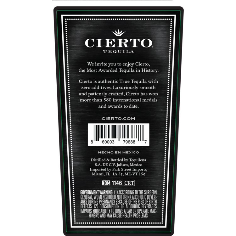 Cierto Tequila Blanco Private Collection 80 - 750ML
