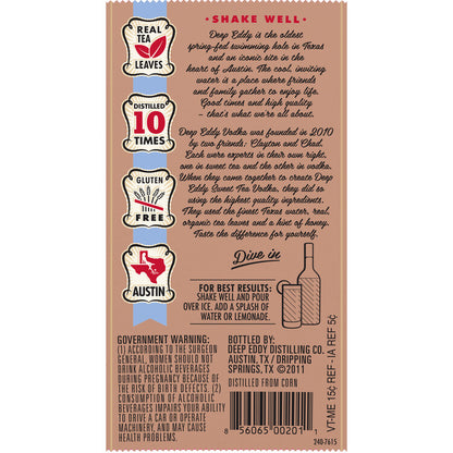 Deep Eddy Sweet Tea Flavored Vodka 70 - 1.0L - Back Label
