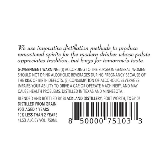 Blackland Rye Whiskey 83 - 750ML - Back Label