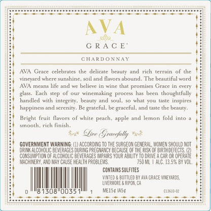 Ava Grace Vineyards Chardonnay California - 750ML - Back