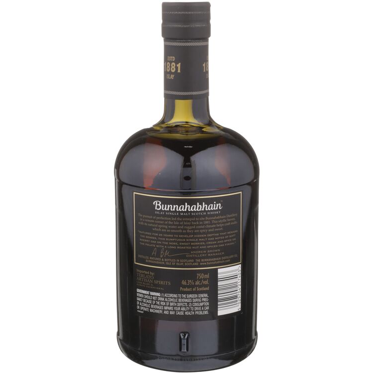 Bunnahabhain Single Malt Scotch Small Batch 25 Yr 92.6 - 750ML - Back