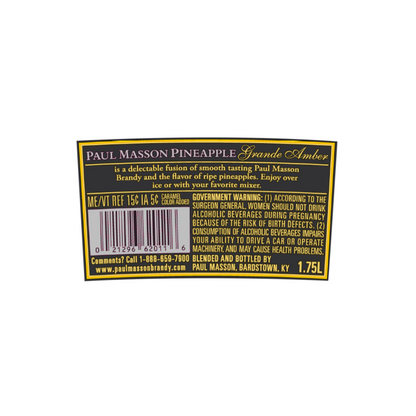 Paul Masson Pineapple Flavored Brandy Grande Amber 54 - 1.75L - Back Label