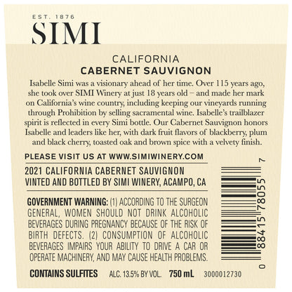Simi Cabernet Sauvignon California 2021 - 750ML