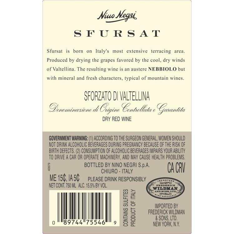 Nino Negri Sfursat Di Valtellina 2019 - 750ML - Back Label