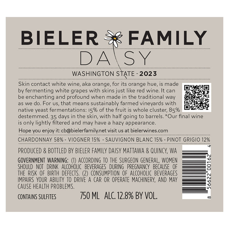 Daisy Hazy Orange Wine Washington - 750ML - Back Label