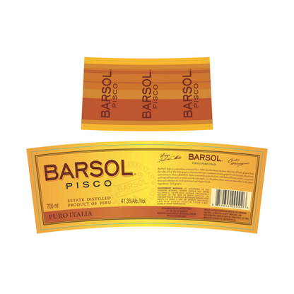Barsol Pisco Puro Italia 82.6 - 700ML - Front Label