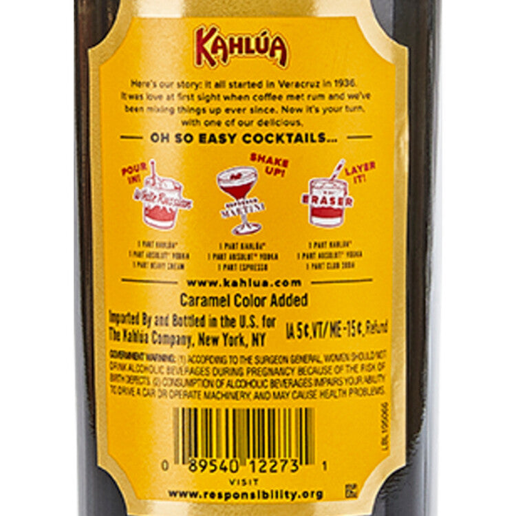 Kahlua Coffee Liqueur The Original 40 - 200ML - Back Label