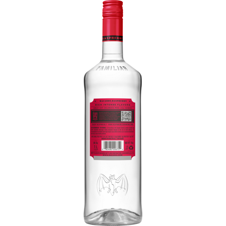 Bacardi Raspberry Flavored Rum 70 - 1.0L - Back