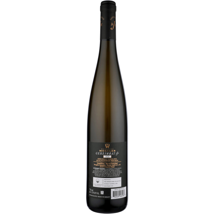 Weinguter Wegeler Riesling Trocken Geheimrat J Rheingau 2020 - 750ML - Back