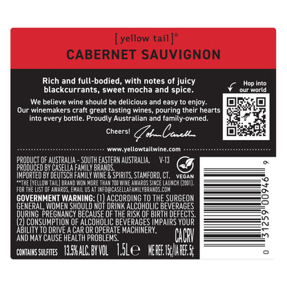 Yellow Tail Cabernet Sauvignon South Eastern Australia - 1.5L - Back Label