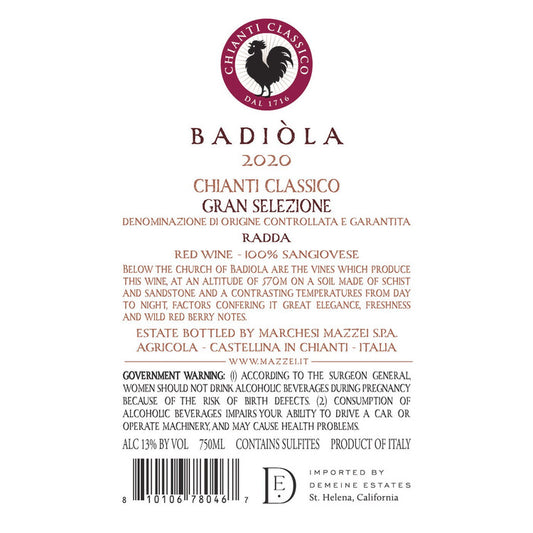 Fonterutoli Chianti Classico Badiola Gran Selezione 2020 - 750ML - Back